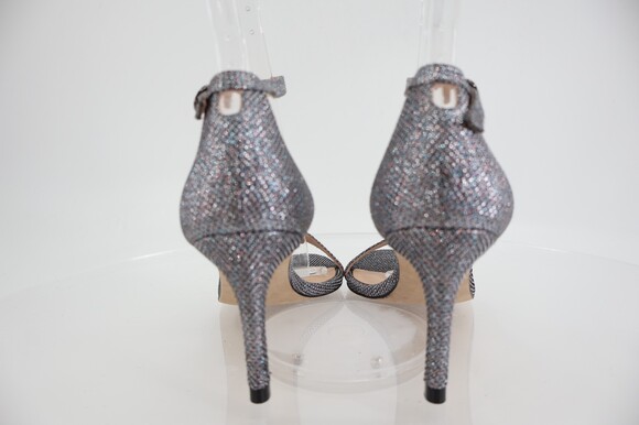 Stuart Weitzman Nunaked Ankle Strap Sandals Silver Gray Glitter Size 5 Evening - Picture 7 of 14